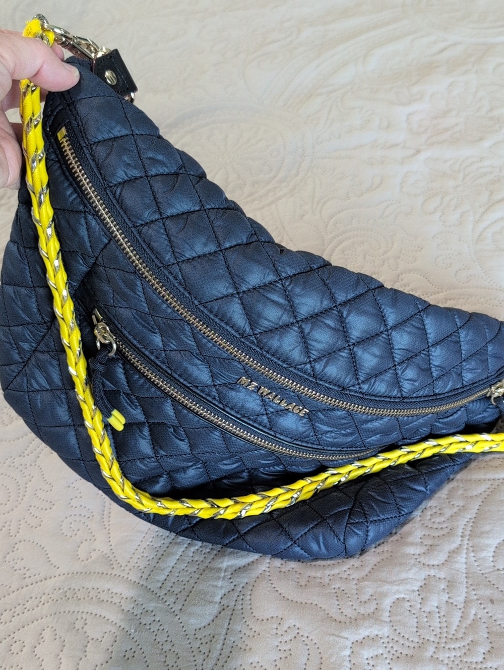 MZ WALLACE Crosby Quilted Sling Shoulder Bag In Dawn/sunflower/light G - Picture 2 of 10